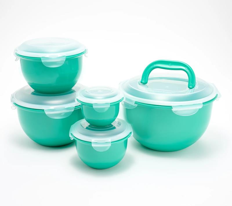LocknLock 10-Pc Nestable Colored Body Tulip Bowls w/ (2) Handle Lids
