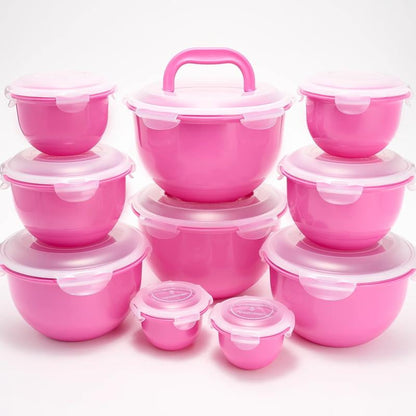 LocknLock 10-Pc Nestable Colored Body Tulip Bowls w/ (2) Handle Lids